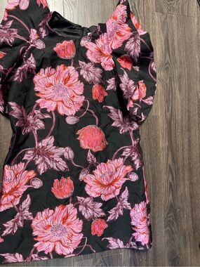 Belle Badgley Mischka Black Dress with Pink Floral Accents